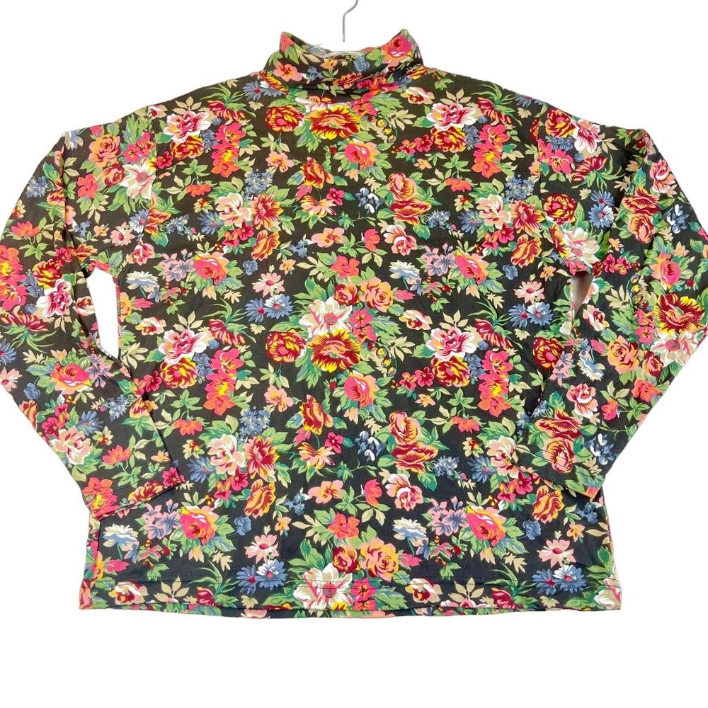 NWT Vintage ONE STEP UP Womens L Black Floral Cottagecore Long Sleeve Turtleneck